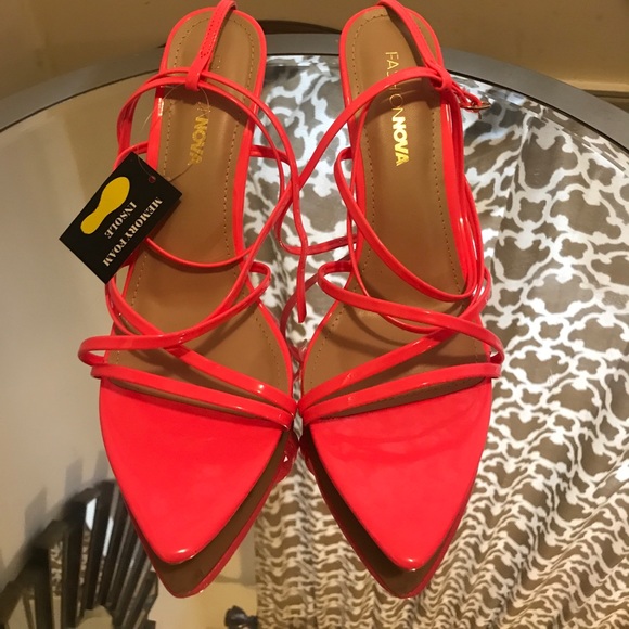 Neon Pink Strappy Heels - Picture 2 of 6